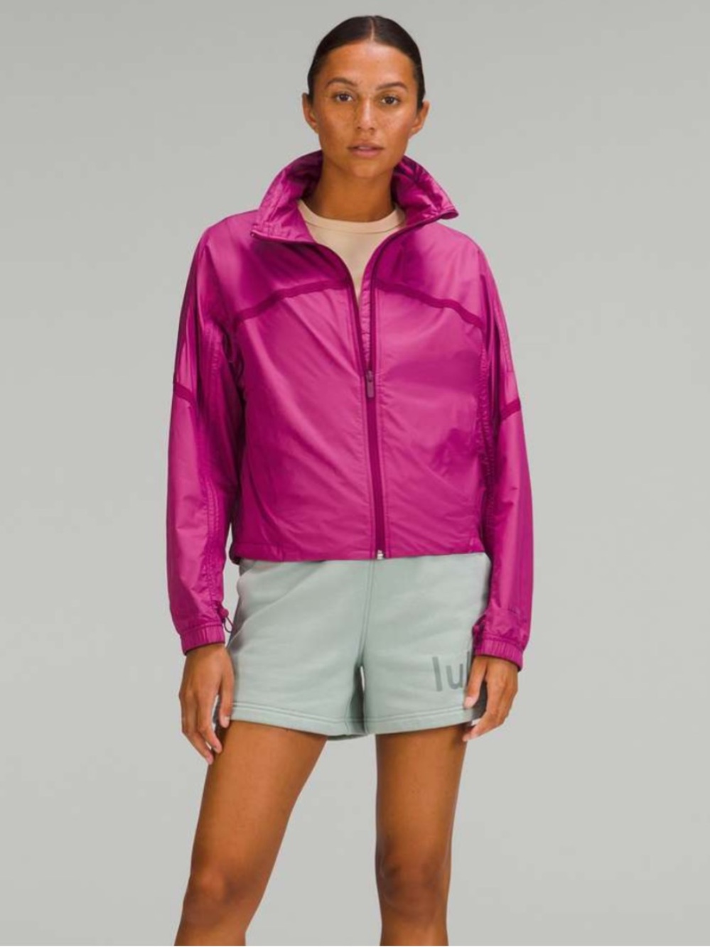 lululemon Lightweight Cropped Track Jacket in magenta purple